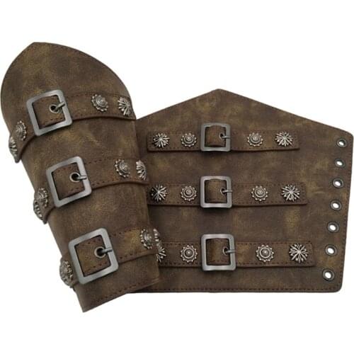 Leather Arm Guards Medieval Belt Leather Buckle Bracers One Size Retro Leather Armband Viking Leather Bracers Cosplay H9ED