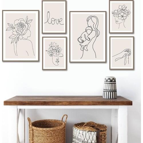 Minimalist Lines Woman Flower Abstract Wall Art Canvas Painting Nordic Posters And Prints Wall Pictures For Living Room Decor