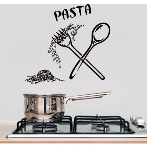 Pasta Wall Stickers Food Meal Spoon Fork Wall Decal Cafe Kitchen Tile Wall Decorative Vinyl Living Room Decoration Wallpaper