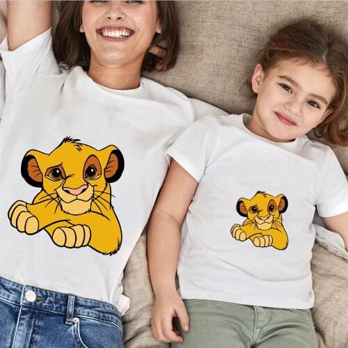 2021 New Family Matching Clothes Mother Father Daughter Son kids Baby T-shirt Parent-child Simba Print T-shirt Short Sleeve Tops