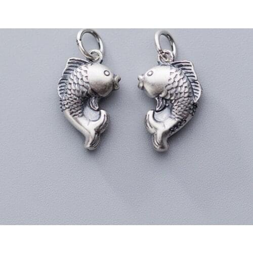 Vintage Thai Silver Lucky Koi Charms 18x11mm 925 Sterling Silver Handmade Dangle Pendants For Women Men DIY Jewelry Findings