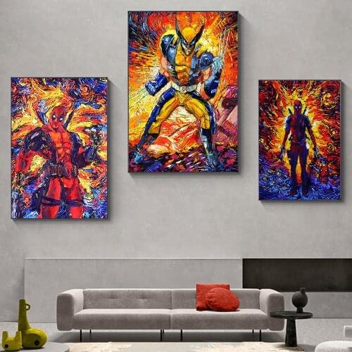 Marvel Comics Deadpool Wolverine Avengers Oil Painting Poster Painted Graffiti Canvas Wall Picture Child Room Home Decor Gifts