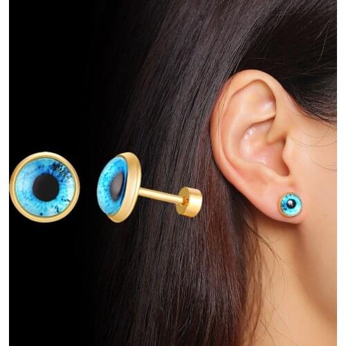 Evil Blue Eyes Earrings Spiritual Protection Round Earrings Womens Stainless Steel Korean Fashion Jewelry Fashion Girl Gift