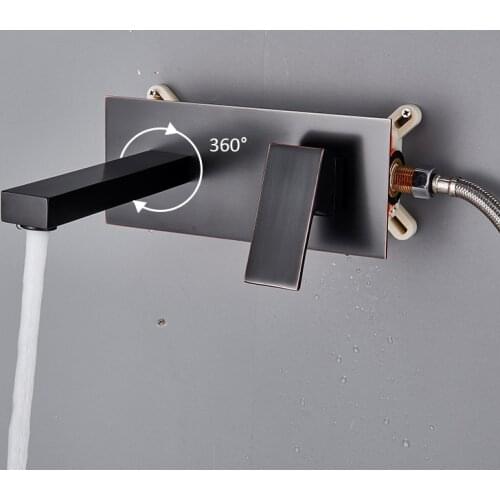 Vidric Bronze Black Waterfall Basin Faucet Wall Mount Embedded Box Concealed Basin Tap 360 Rotation Spout Bathroom Wash Faucet