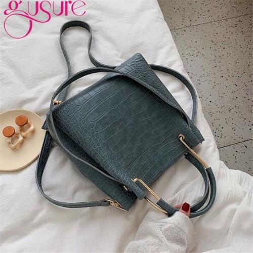 Gusure Stone Pattern PU Leather Bucket Bags For Women 2021 Small Shoulder Messenger Bag Lady Fashion Handbags Luxury Totes