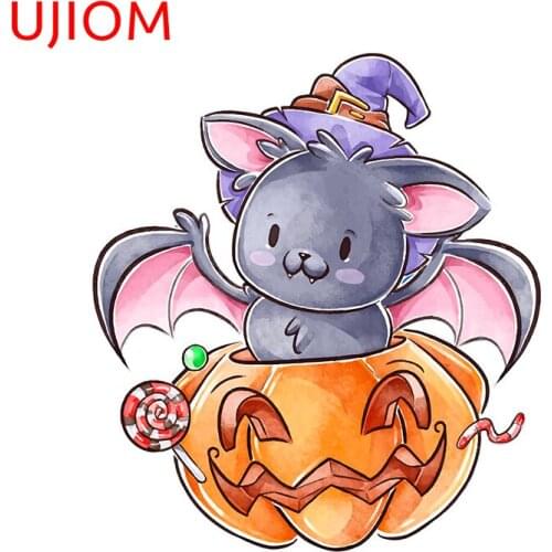 UJIOM Funny Bat with Pumpkin Halloween Living Room Decor Wall Stickers Home Office Bedroom Decor Wall Decal Waterproof