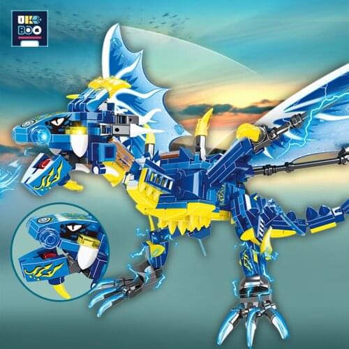 UKBOO 328PCS Chinese Mythical Spirit Beast Back Dragon Model Building Blocks the east Blue Dinosaur Figures Bricks Toys For Kid