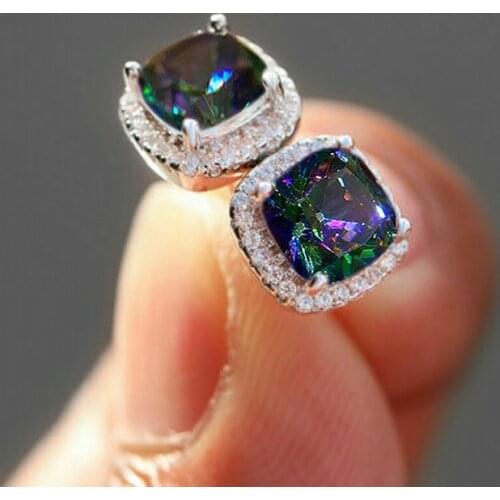 USTAR Classic Stud Earrings For women Shiny Square Cubic Zircon Earring Party Fashion Jewelry Gift