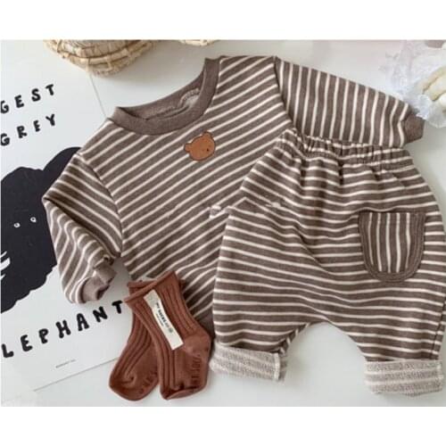 Spring Baby Boys Clothes Newborn Baby Outfits Casual Stripe Baby Boys Clothing Set Sweatshirts Tops Pants Toddler Boys Outfit