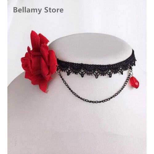 Hand made Vintage court black lace lolita collarbone chain