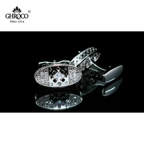 CHROCO High-Quality Exquisite Oval Shaped Zircon Classic French Shirt Cufflinks Fashion Luxury Gift for Business Men and Wedding