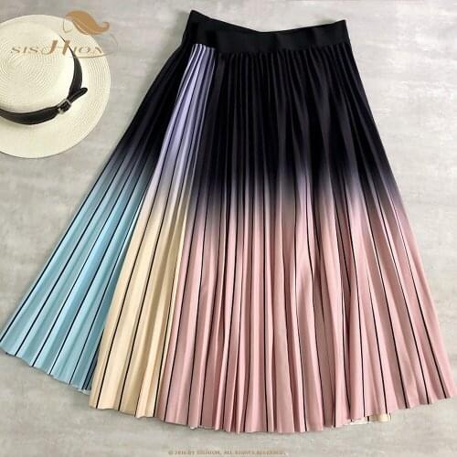SISHION 2021 Spring New Women Fashion Long Midi Skirt QZ0238 Gradient Color Korean Casual Style Pleated Skirts Y2K