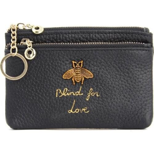 Genuine Leather Women Wallets Ladies Small Purse Female bee Zipper Short Wallet For Coins Thin Mini Solid Purses Coin Pocket