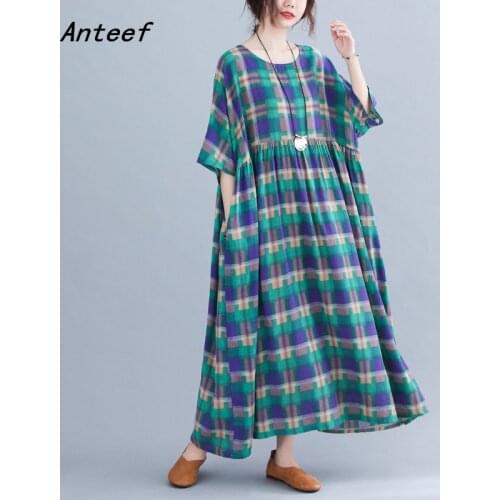 Short sleeve plus size cotton linen vintage dresses for women casual loose long woman summer dress elegant clothes 2021 sundress