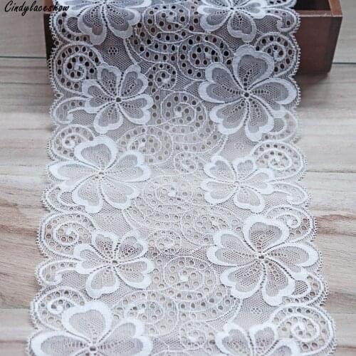 1Yard 18.5cm Width Nylon White Elastic Lace Trim For DIY Clothing Accessories Sewing Appliques French Net Stretch Lace Trimmings