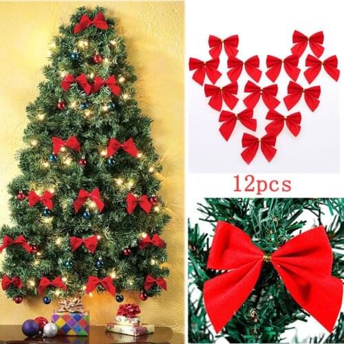 12pcs Christmas Bows Hanging Decorations Red Bowknot Christmas Tree Ornaments New Year 2020 Navidad Kerst Decor 5z
