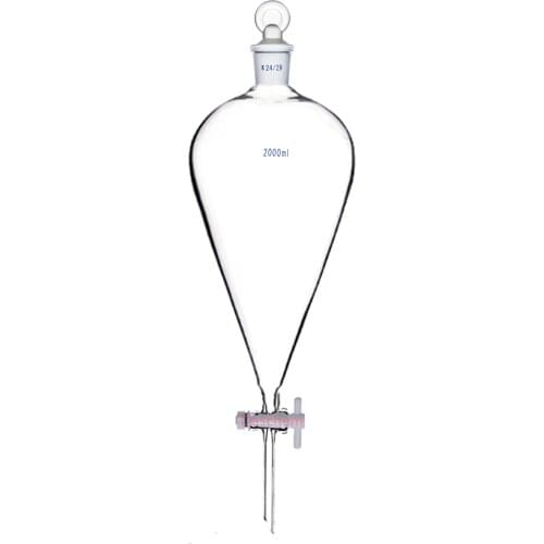 2000ml,24/29,Glass Pyriform Separatory Funnel,PTFE Stopcock,2 Litre,Pear Shape