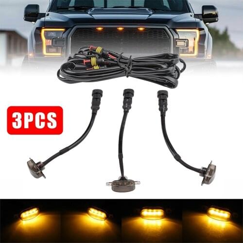 3 Pcs Raptor Style Smoked Lens Amber LED Front Grille Running Lights Waterproof Car Intake Radiator grille Light For Ford F150