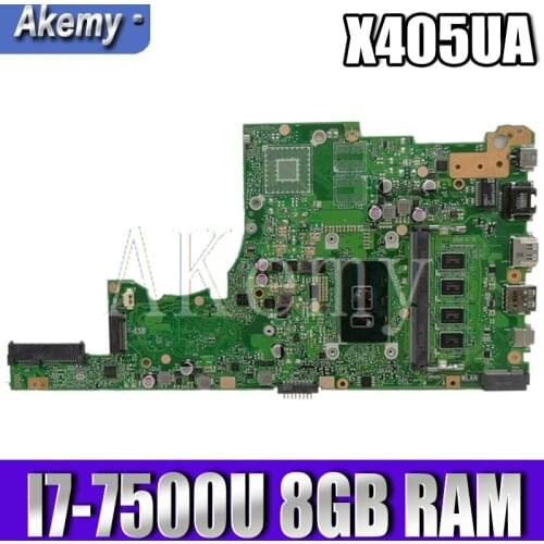 Akemy X405UA For Asus X405U X405UN X405UR X405URR X405URP X405UQ X405UF Laotop Mainboard X405UA Motherboard W/ I7-7500U 8GB RAM