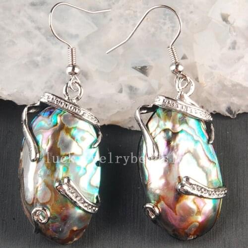 Free Shipping Women Fashion Jewelry 28x35mm Beatiful New Zealand Ablone Shell Art Dangle Earrings 1pair C3652