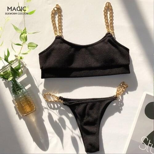 Sexy Special fabric chain bikini Women Bikini Set Push Up biquini Female Swimsuit Brazilian Bathing Suit bathers Beach Swimming