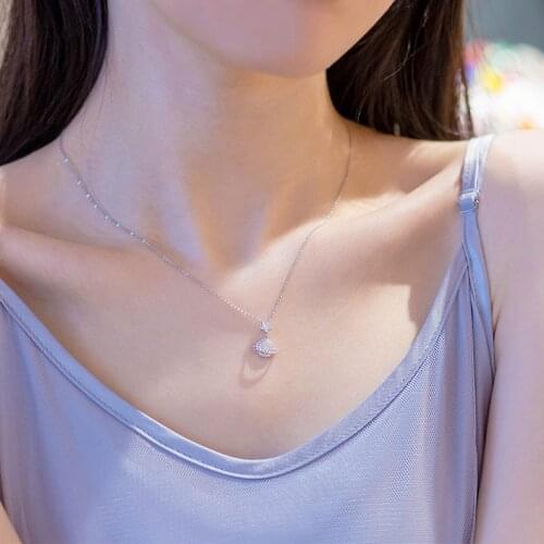 Planet Saturn Zirconia Star Handmade Clavicle Chain Gold 925 Sterling Silver Necklace For Women Bling Dainty Jewelry SN2325