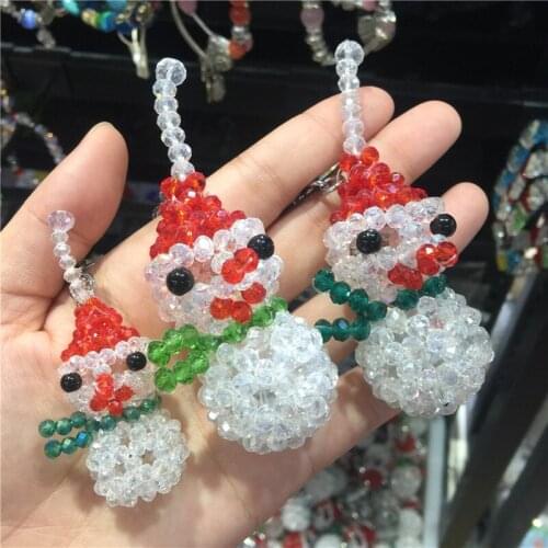 Pure hand woven cute snowman Austrian crystal key chain bag hanging accessories shining Christmas gift Beautiful
