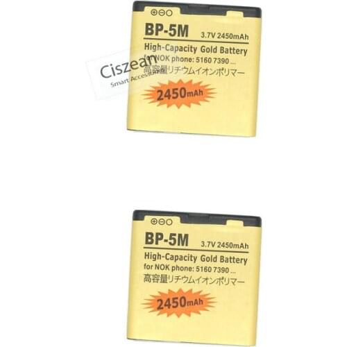 Ciszean 2pcs/lot BP-5M BP5M BP 5M Gold Replacement Battery For Nokia 7390 5610XM 5611XM 5700XM 5710XM 6110C 6200C 6220C 2450mAh