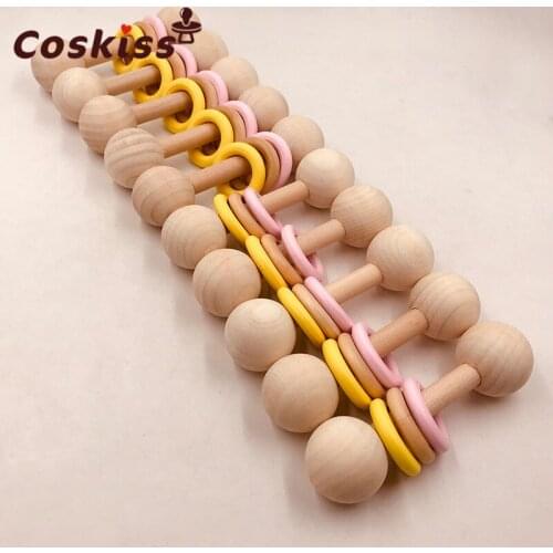 Wooden Teether Rattle Montessori Activity Gym Toys With Three Ring Teething Toys Baby Nursing Accessories Chew Toys Gifts