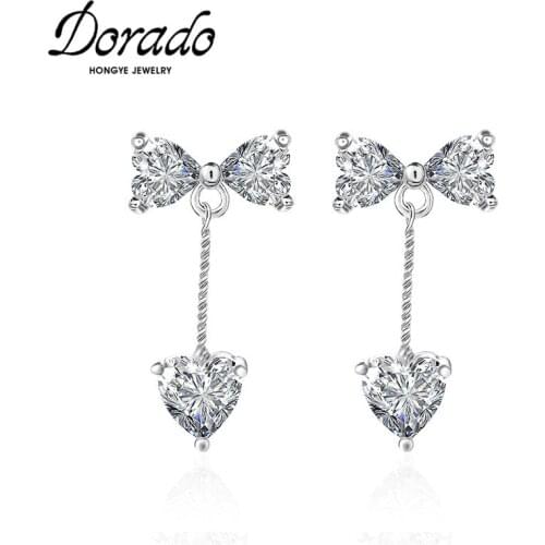 Dorado Newest Luxury Heart Bowknot Zircon Drop Earrings for Women Fashion Metal Party Birthday Gifts Jewelry Brincos Accessories
