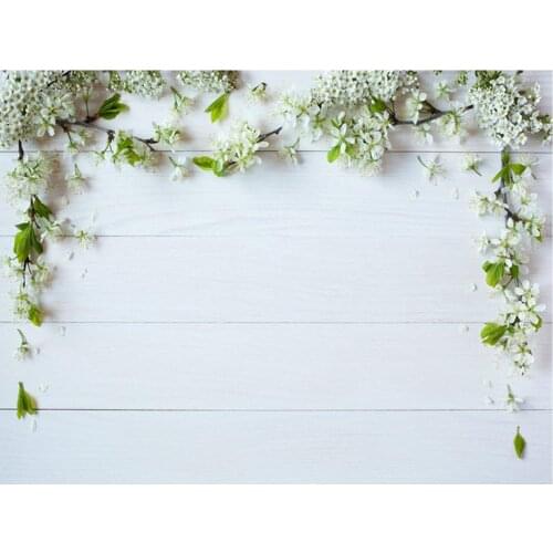 Planks Backdrop White Wooden Board and Flowers Photography Background Holiday Celebration Photo Booth Studio Decor