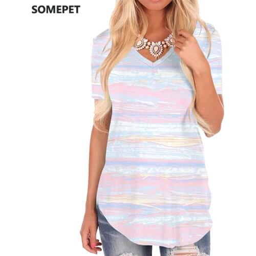 SOMEPET Painting T Shirt Women Art T-shirts 3d Pattern V-neck Tshirt Harajuku Funny T shirts Womens Clothing Hip hop Loose