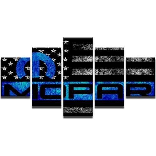 HD Print 5 Pcs Abstract USA Mopar Blue Black Line Flag Canvas Painting Modern Home Decor Wall At Picture For Living Room Decor