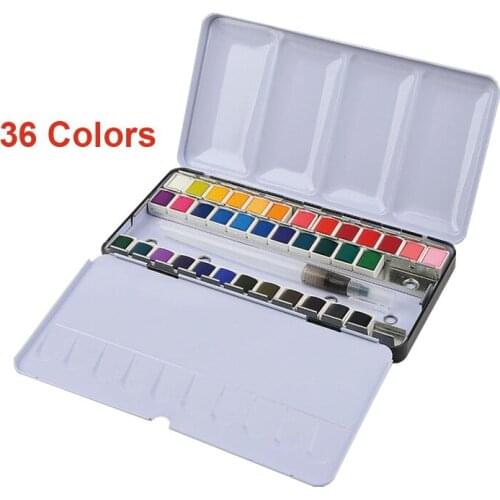 Artist Grade 36 colors solid Watercolor paint for Artists and Students, Portable Art Painting cake Set with Metal Case