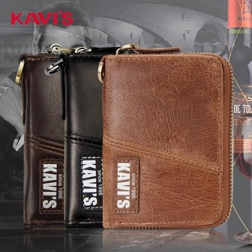 KAVIS Brand Mens Wallet Crazy Horse Leather Short Wallets Rfid Coin Purse For Men Anti Theft Card Holder Retro Portefeuille