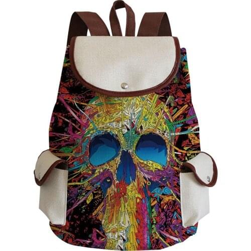 Cool Style Skull Printed Backpack Halloween Drawstring Bags Retro School Bagpack Personality Book Bag Custom Pattern Wholesale