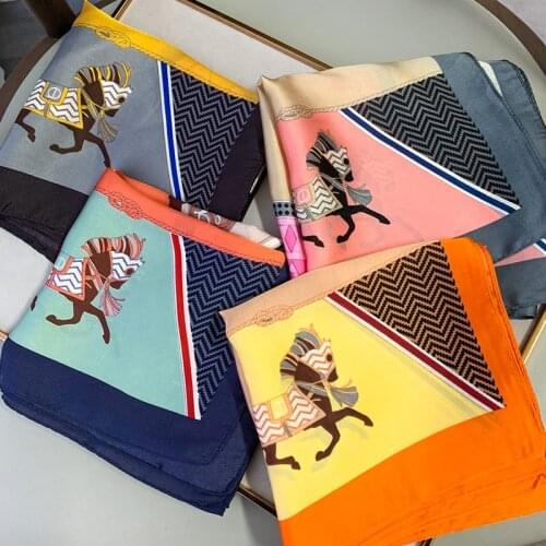 KOI LEAPING new summer decoration woman fashion scarves popular horse printing 70cm small square scarf soft headscarf hot gift