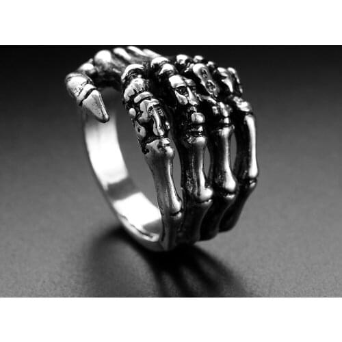 1PC Mens Stainless Steel Ring Gothic Skull Skeleton Hand Bone Finger Punk Rock Ring Hip Hop Fashion Rings 7-14# Men Jewelry