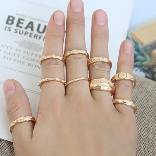 GinaDeer Gold Rings Set for Women Retro Wave Combination 9-piece Joint Ring Alloy Rings Jewellery Wholesale Bagues Pour Femme