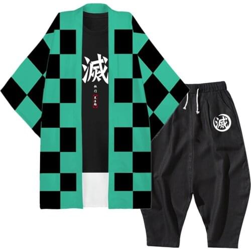 Kimetsu No Yaiba Demon Slayer Kamado Tanjirou Cosplay Costume Clothes Kimono Cloak Uniform Outfit Shirt Pants Top Halloween