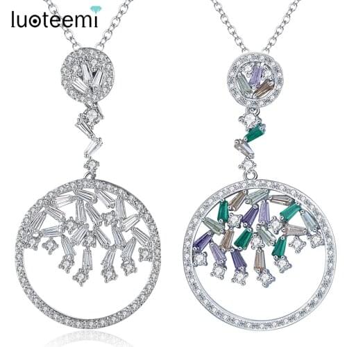 LUOTEEMI 2017 New Trendy Link Chain Colorful Round Strip CZ Pendant Jewelry Clear Multi Zircon Necklace Girl Christmas Gifts