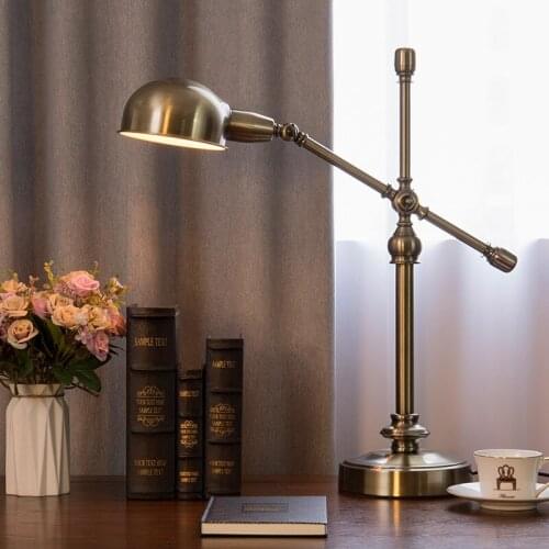 Retro American Iron Art Gold Table Lamp European Bedside Lamp Bedroom Lamp Furniture Decor For Study Work Reading Desk Light