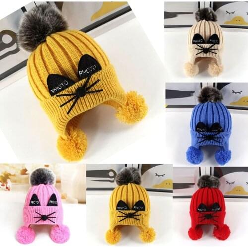 Cute Baby Girl Boy Hat Cotton Knitted Cartoon Warm Plus Plush Protect Ears Infant Hat Autumn Winter Caps Toddler Accessories