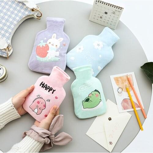Cute Cartoons Stress Pain Relief Therapy Hot Water Bottle Bag with Knitted Soft Cozy Cover Winter Warm Heat Reusable Hand Warmer