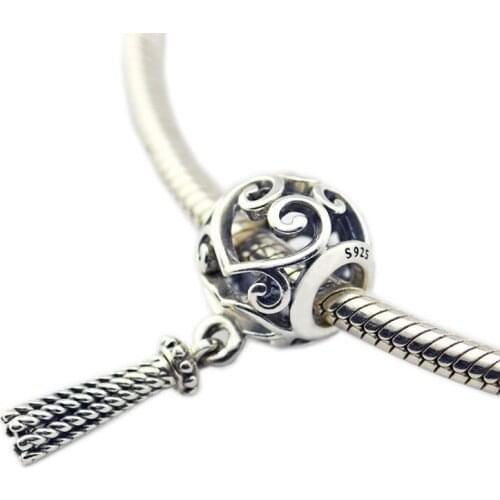Fashion 925 Sterling Silver Charms For Bracelets Women DIY Jewelry Enchanted Heart Tassel Vintage Charms for Jewelry Making