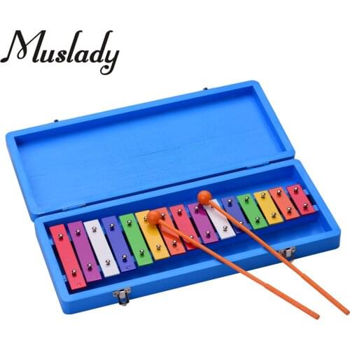 Muslady 15 Keys Glockenspiel Xylophone Colorful Early Educational Musical Percussion Instrument with Case Mallets