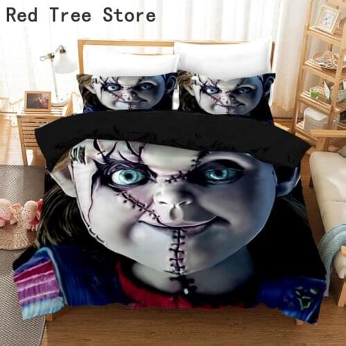 Cartoon Puppet Doll Duvet Cover Horror Movie Child of Play Character Chucky Bedding Set King Size Double 3D Bed Quilt Bedclothes