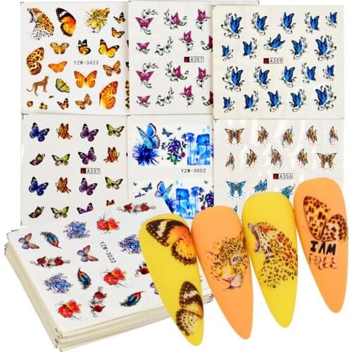Butterfly Nail Stickers Water Transfer Decals Colorful Blue Black Design Nail Art Manicure Sliders Wraps Foils Sliders