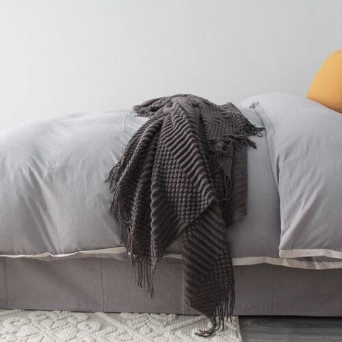 Nordic Dark Gray Blanket Super Soft Winter Bed Bedding Warm Soft Quilt Cotton Crochet Sofa Cover Blanket Bed Supplies