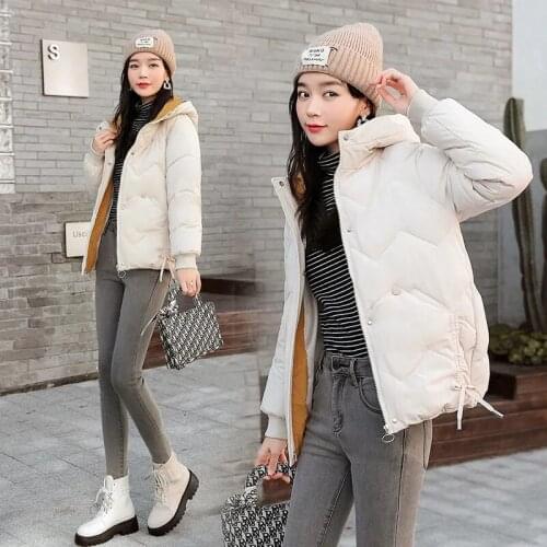 2021 New Winter Jacket Women Parkas Loose Hooded Down Cotton Padded Warm Parka Female Jacket Casual Short Coat Ladies Outwear